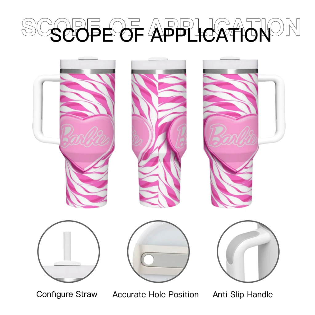 Car Travel Mugs Barbie Hot Pink Barbie Hot Pink Stainless Steel 304 Tumbler Water Bottle 40oz/1200ml