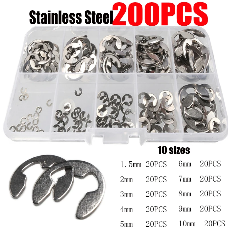 

200/550pcs 1.5/2/3/4/5/6/7/8/9/10mm E-clips Ring Snap Retaining Circlip Tools Kit Stainless Steel Carbon Steel E Type Clips