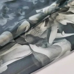 On Sale 8 Yards Chiffon Floral Fabric 30D Thin Silky Light Flowing Lotus Print Soft Material