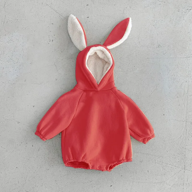 Instagram Korean male and female baby winter new onesie cute rabbit ears fleece hoodie cover fart crawling suit