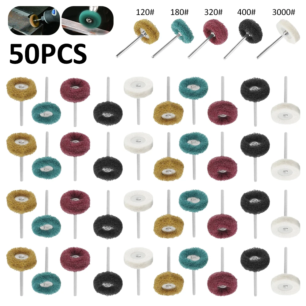 

50pcs Mini Drill Bit Nylon Abrasive Brush Wire Buffing Polishing Wheel Dremel Rotary Hand Tool Accessories Set Rust Remover