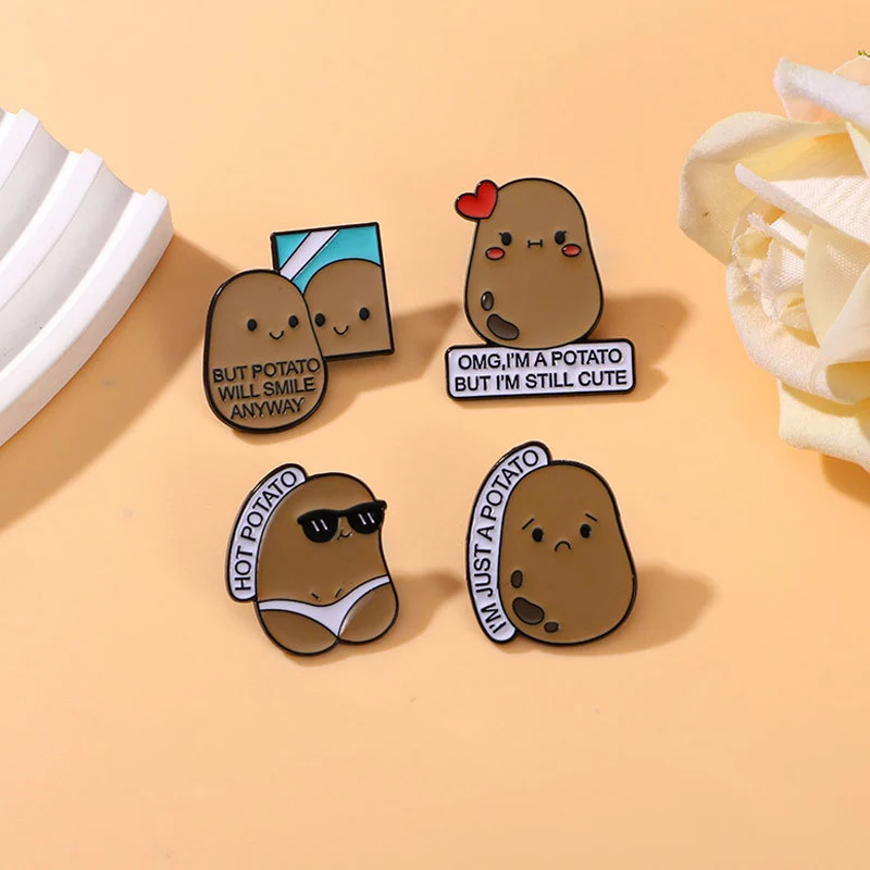 Cute Potato Metal Brooch Wronged Potato Omg Love Hot Bikini Potato Always Smile Vegetable Creative Badge Punk Lapel Pins Jewelry