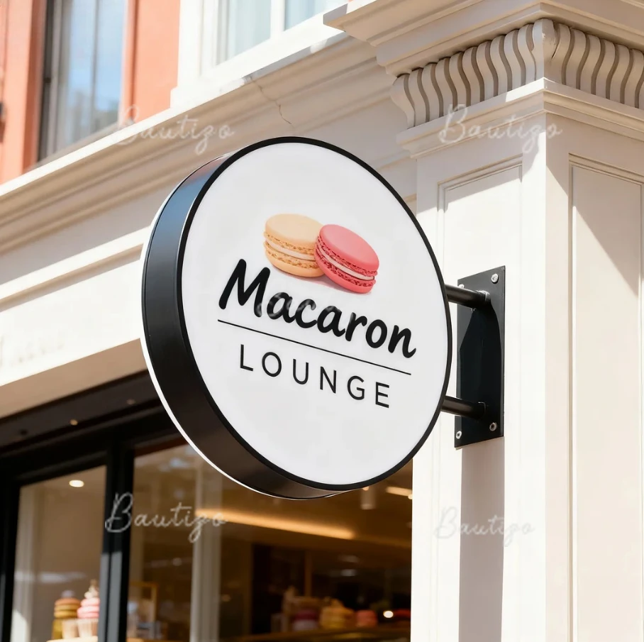 Exterior Double Sided Sign Light Box Store Front Outdoor Decoration Blade Illuminated Round Advertising Custom Logo Led Neon