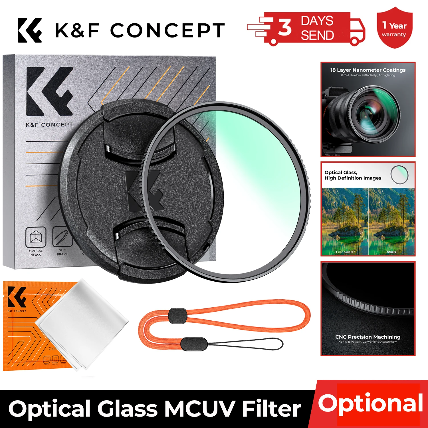 K&F Concept 49-82mm MCUV Filter Lenses Ultra Slim Optic with Multi Coated Camera Filter 49mm 52mm 55mm 58mm 62mm 67mm 77mm 82mm