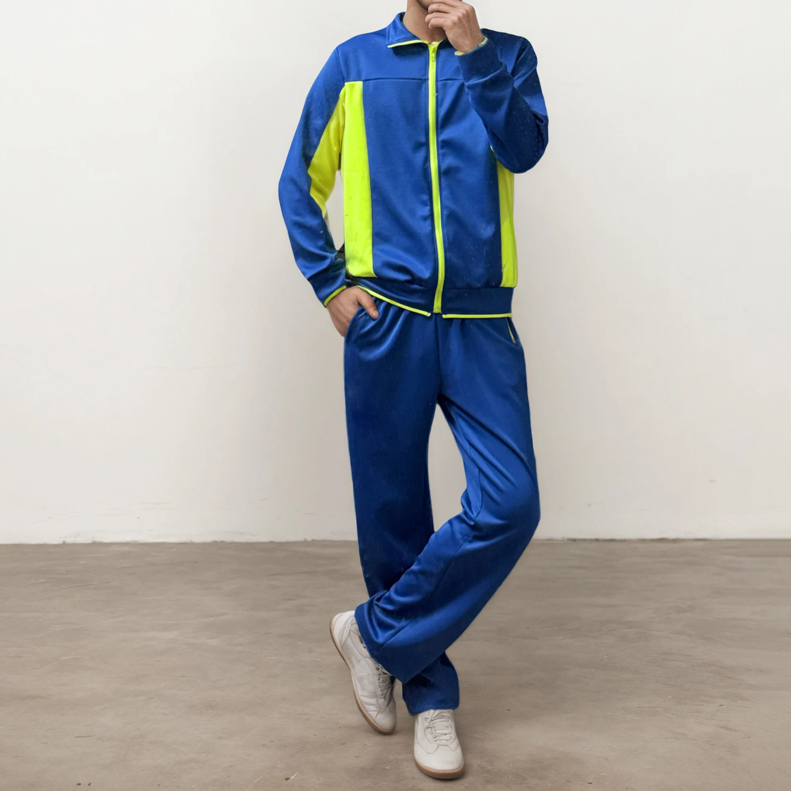 

Hot Men’s 2 Piece Tracksuit Set Long Sleeve Contrast Color Sweatshirt + Pants Set Training Wear