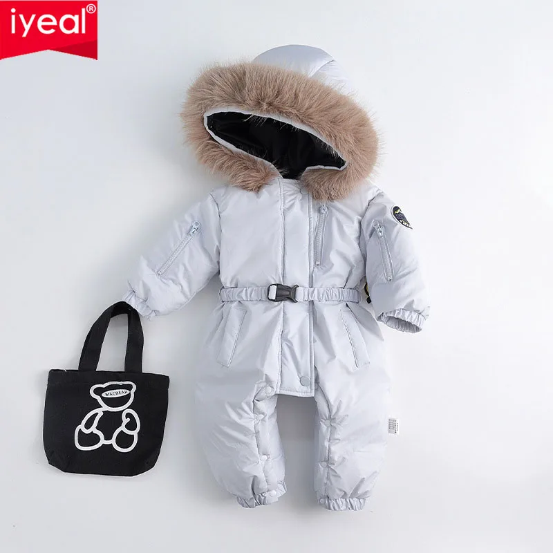 

IYEAL Infant Boys Girl Down Snowsuit Outwear Newest Winter Baby Clothes Hooded Natural Fur Thicken Warm Rompers