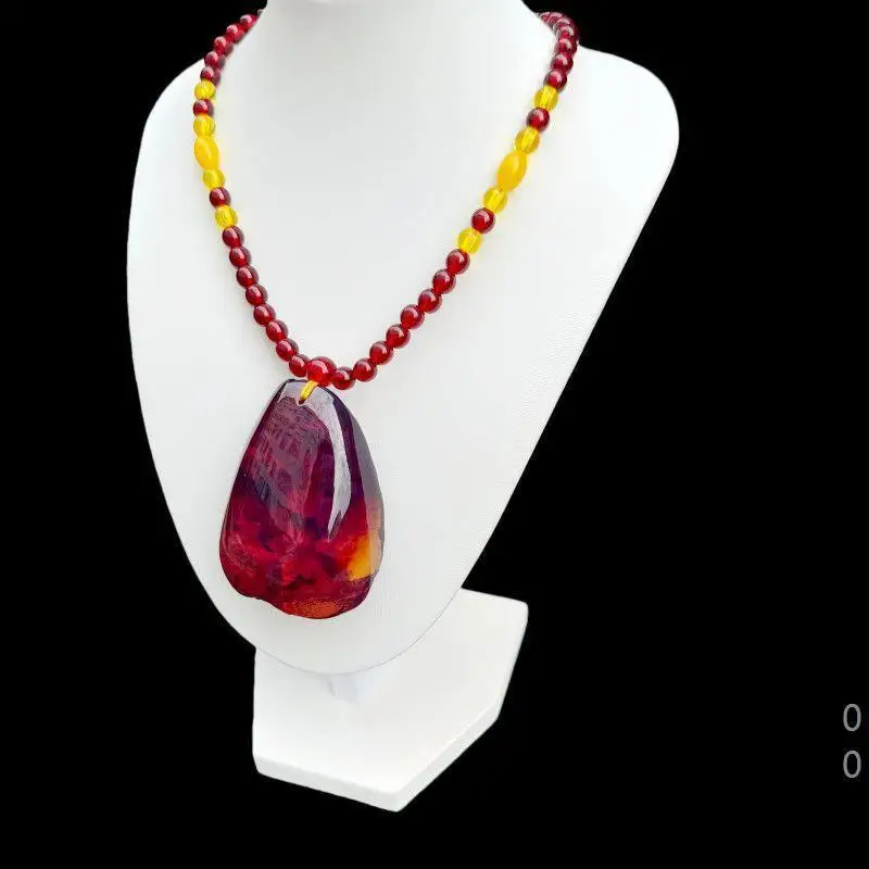 Raw honey , water drop-shaped  No Worries  amulet pendant, blood amber necklace
