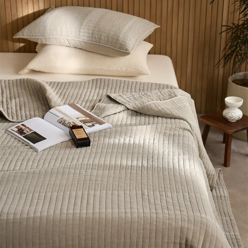

Luxury Sand-Washed 100% Cotton Soft Quilt Set, Solid Color Thick Bedspread with Pillowcase, All-Season Blanket for Home Decor
