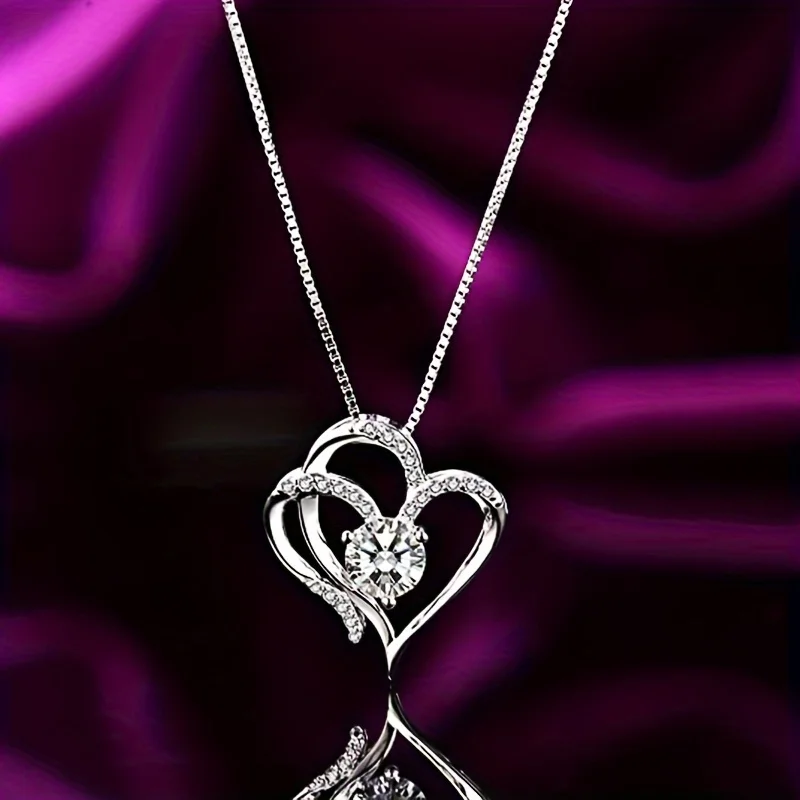 Elegant Heart Zircon Necklace With Luxury Rose Gift Box For Women Girlfriend Christmas Valentine's Day Gift 2023 New In Jewelry