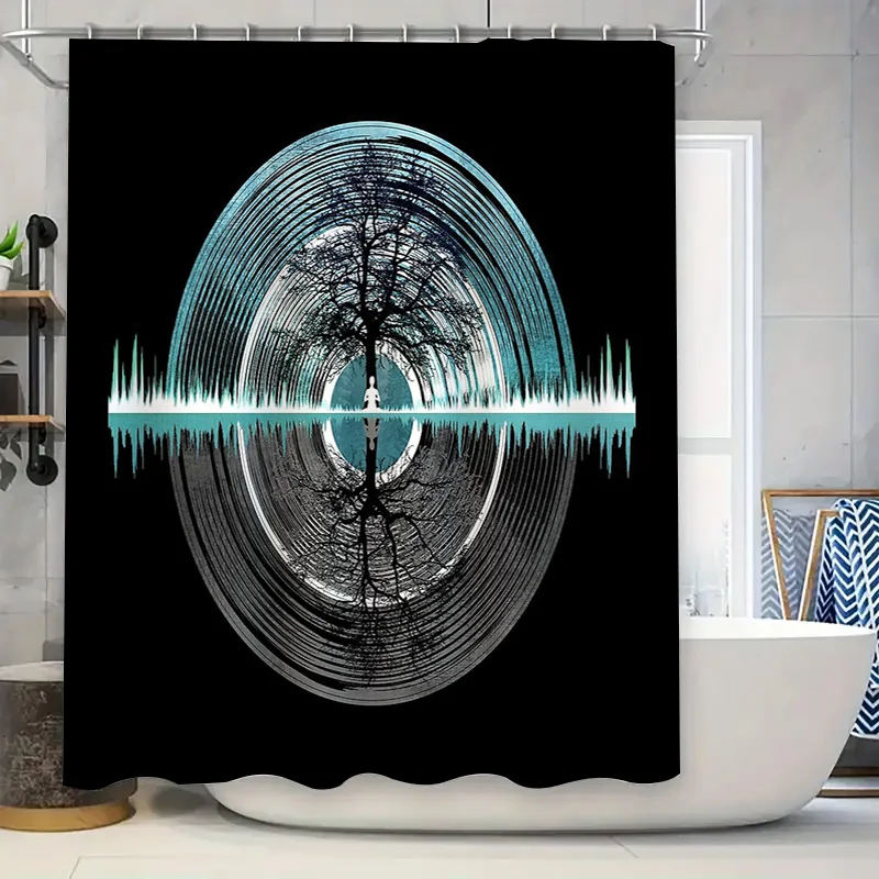 

Природное дерево, волна, звук, абстрактная занавеска для душа, современный минималистичный декор для ванной комнаты, водонепроницаемая подкладка, моющийся домашний текстиль