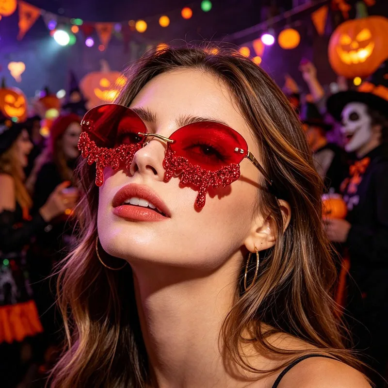 Rimless Tear Shaped Rhinestones Decorative Sunglasses for Party & Dance Fashion Eyeglasses Beach Rave Sun Glasses Accessories