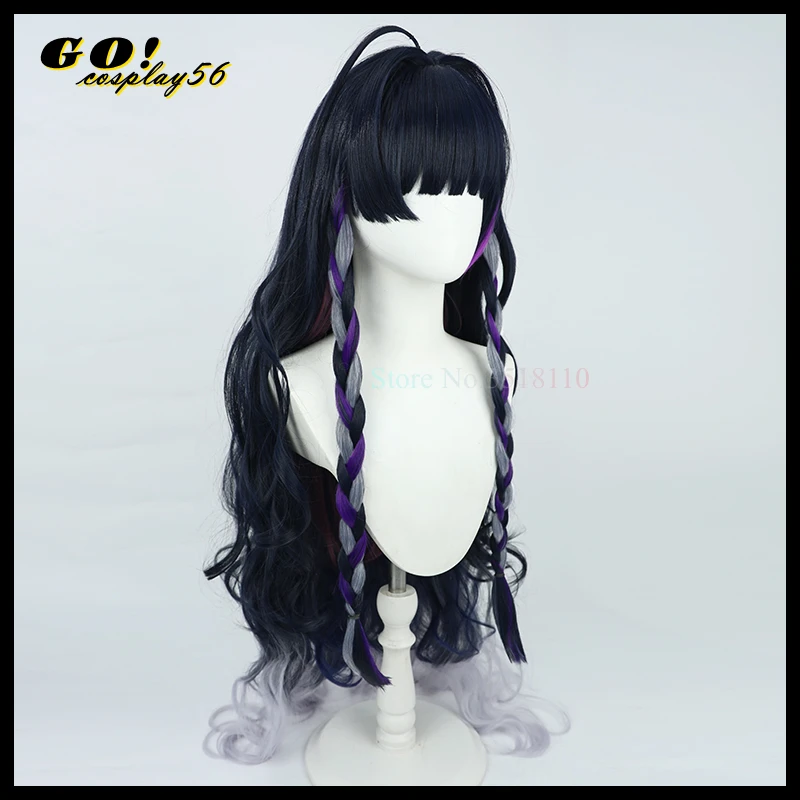 NIJISANJI-Perruque Cosplay Kyoran pour Bol, Cheveux Longs Tressés, Gris Mixte, Frange Violette, VTuber Youtuber, Vêtements de Sauna, 110cm