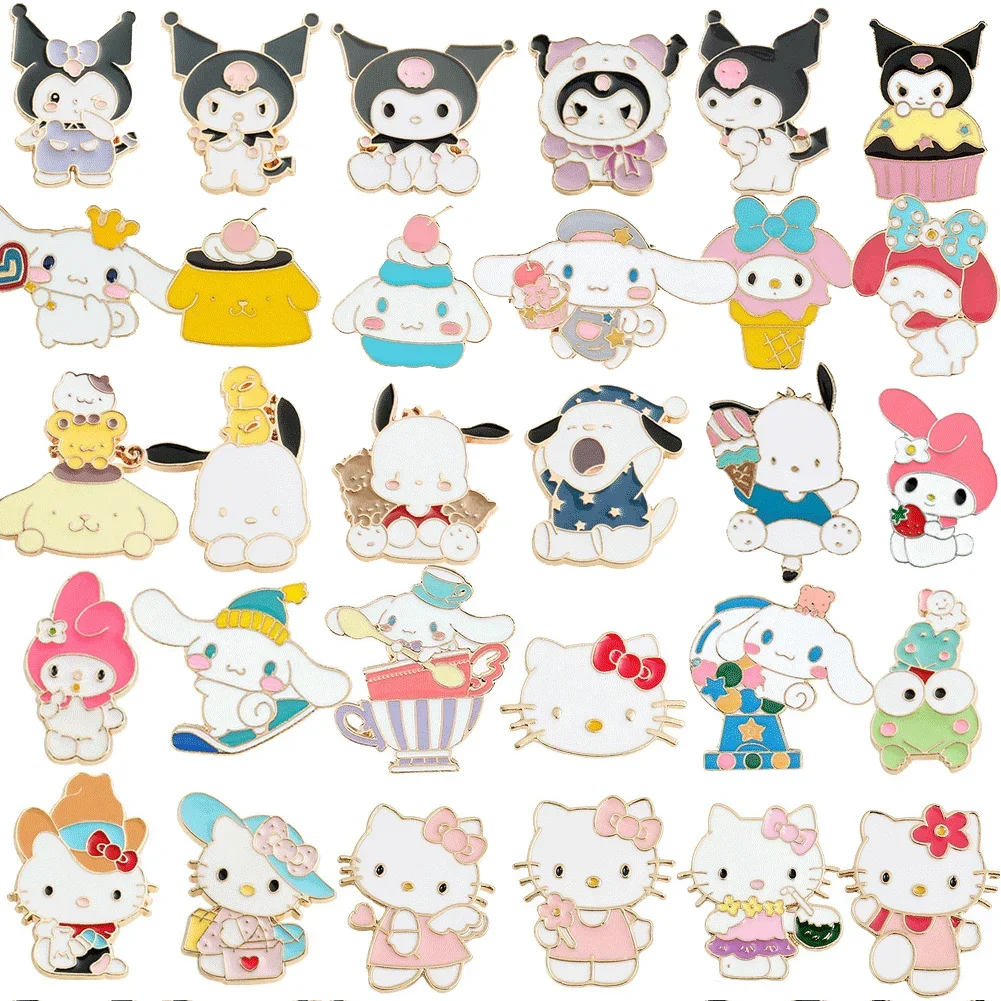 10/30pcs Sanrio Brooch Cartoon Anime Action Figures Hello Kitty Kuromi Melody Brooch Enamel Pins Cute Metal Badge Jewelry Gift