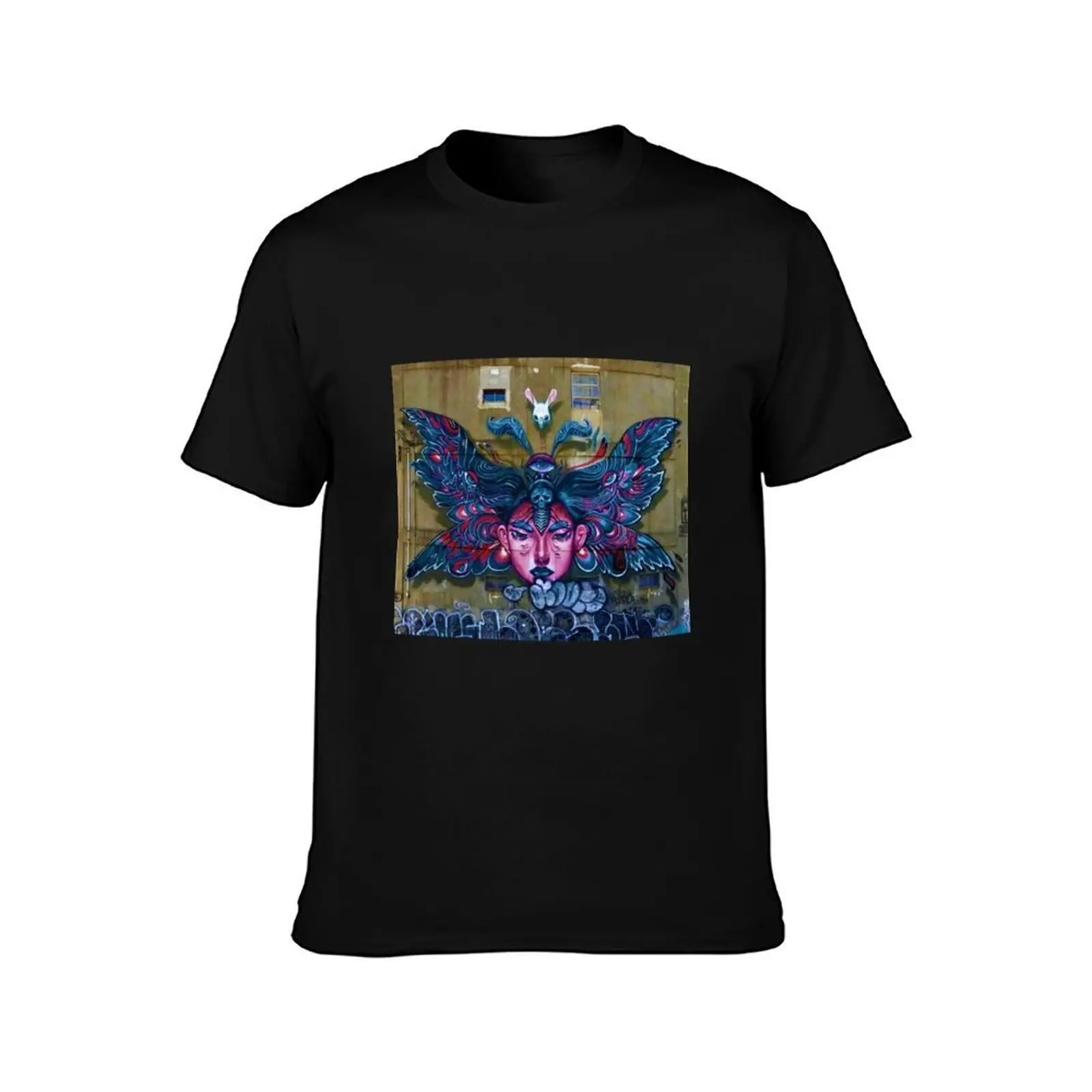 Night Flight Graffiti Art by Lauren Ys on A Street in Providence, Rhode Island T-Shirt, Summer Casual Cotton Tee, 100% Cotton
