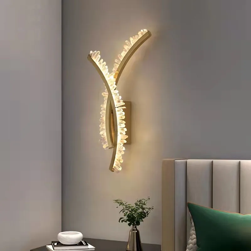 Imagem -02 - Crystal Gold Metal Wall Light Foyer Quarto Sconces Home Atmosfera Decoração Lâmpada Designer de Aço Inoxidável Natural