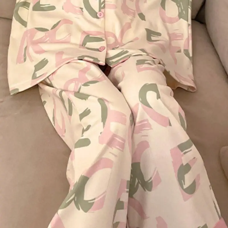 Kawaii pijamas terno olá kitty usagi algodão primavera anime hachiware mangas compridas calças pijamas casuais meninas estudante homewear
