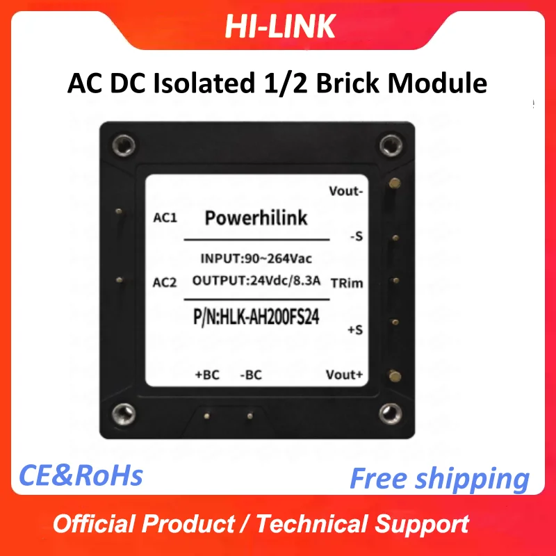 

HLK‑200AHFS12/24/48 AC/DC Half‑brick Power Module 220VAC to 12V/24V/48V 200W Wide Input 85‑264VAC High Efficiency for Industrial