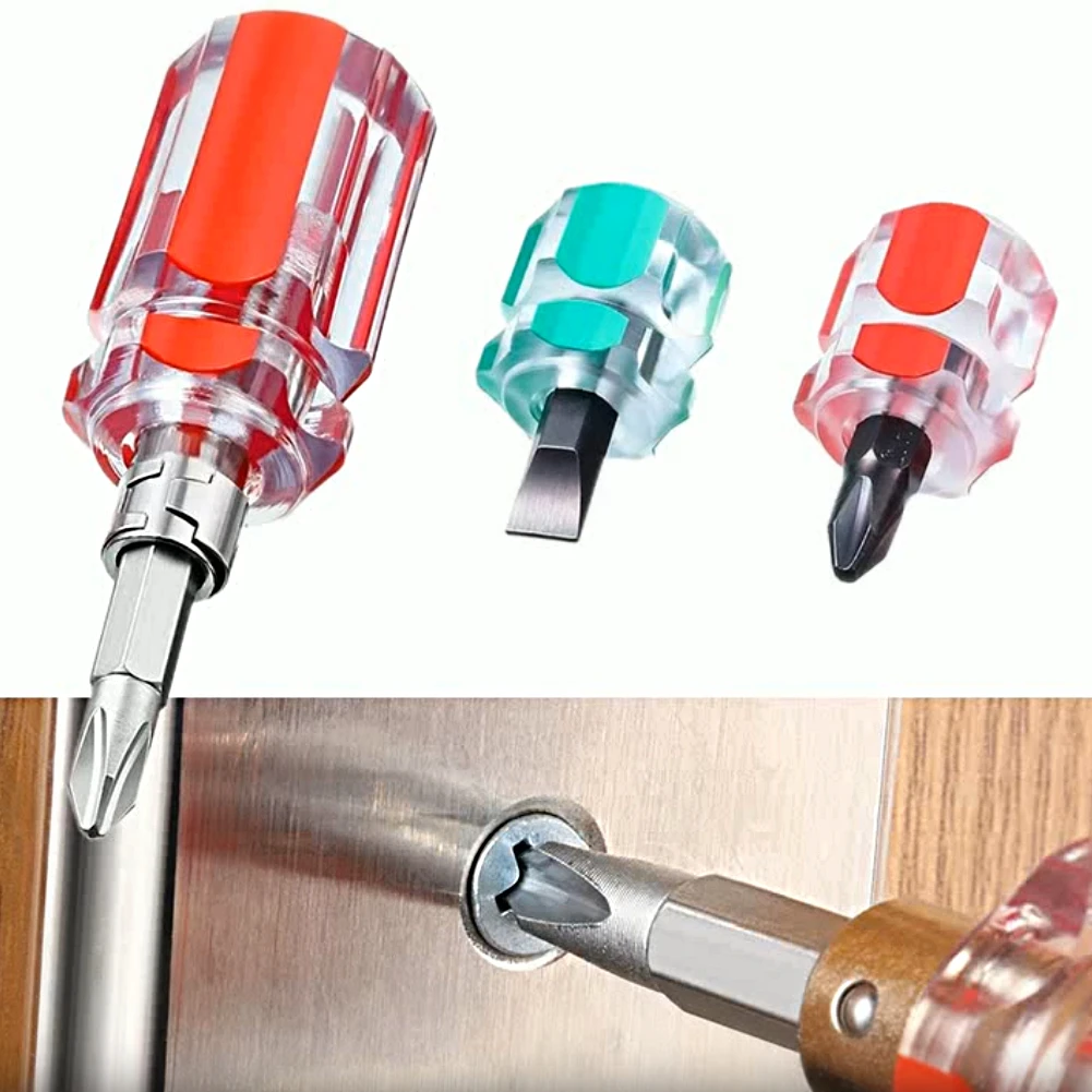 3Pcs Mini Short Screwdriver Flat Head Cross-Head 2-In-1 Anti-slip Handle Transparent Screwdriver Nutdrivers Hand Repairing Tools