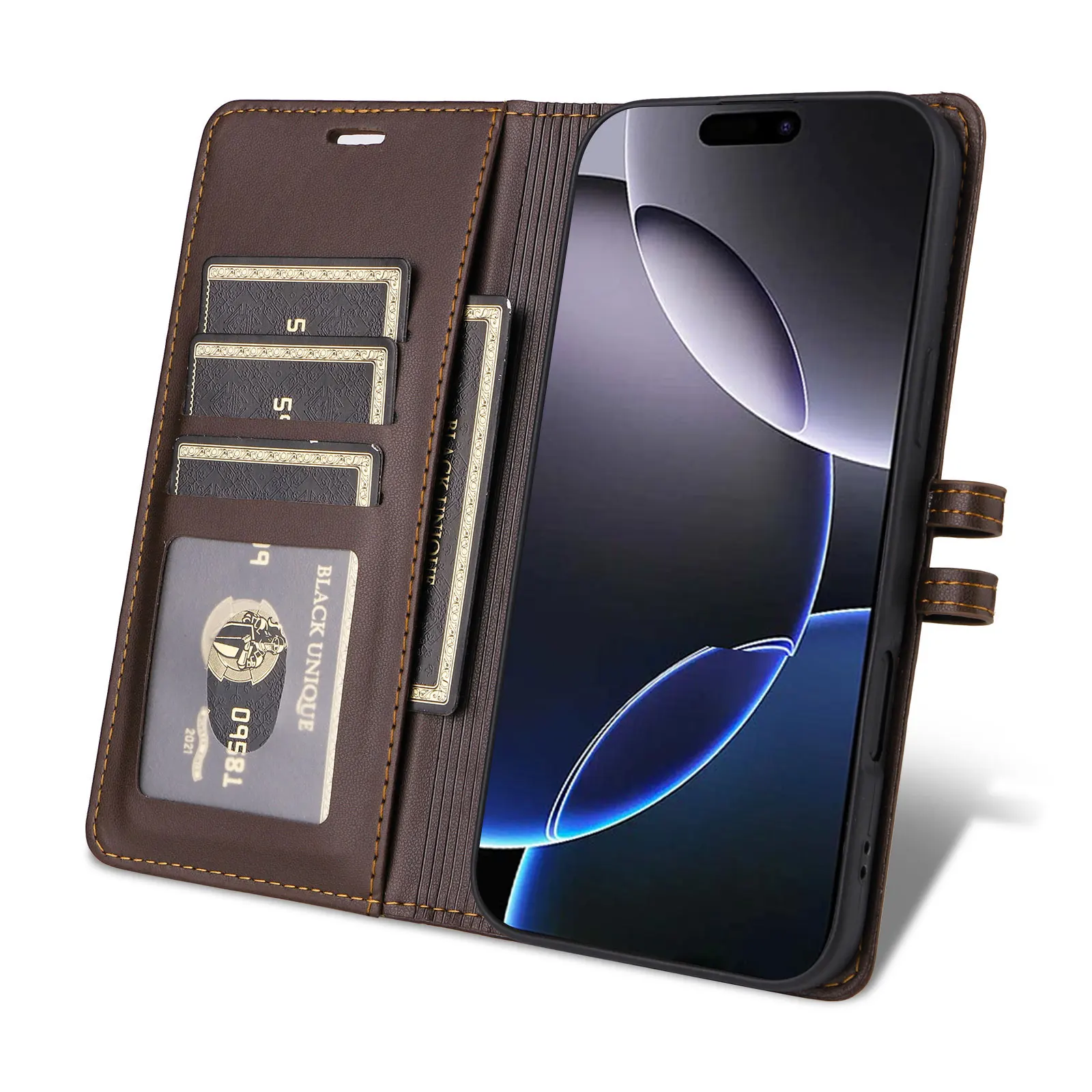 Luxury Magnetic Leather Card Solt Phone Case for iPhone 17 Pro Max 16 Plus 15 14 13 12 11 Shockproof Kickstand Book Pocket Cover