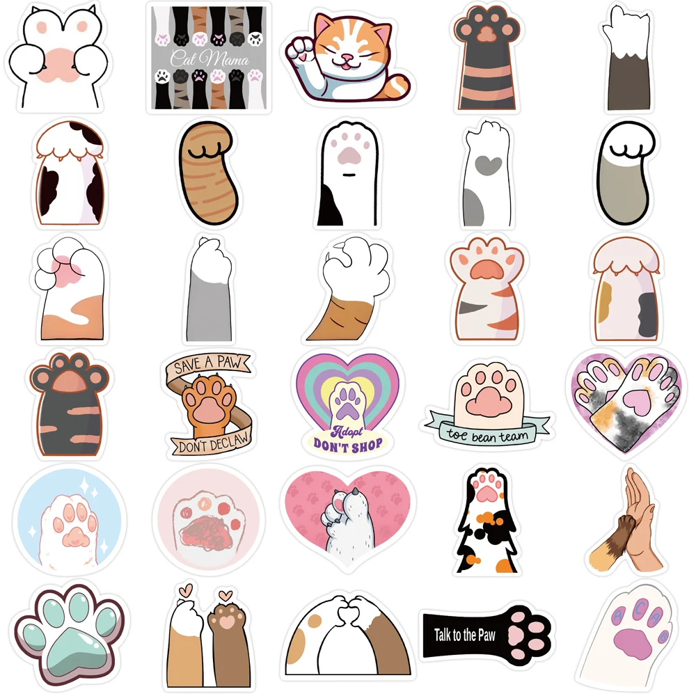 61PCS Cartoon Cat Paw Stickers for Kids Teens Luggage Decals Scrapbook Stationery Laptop Fridge