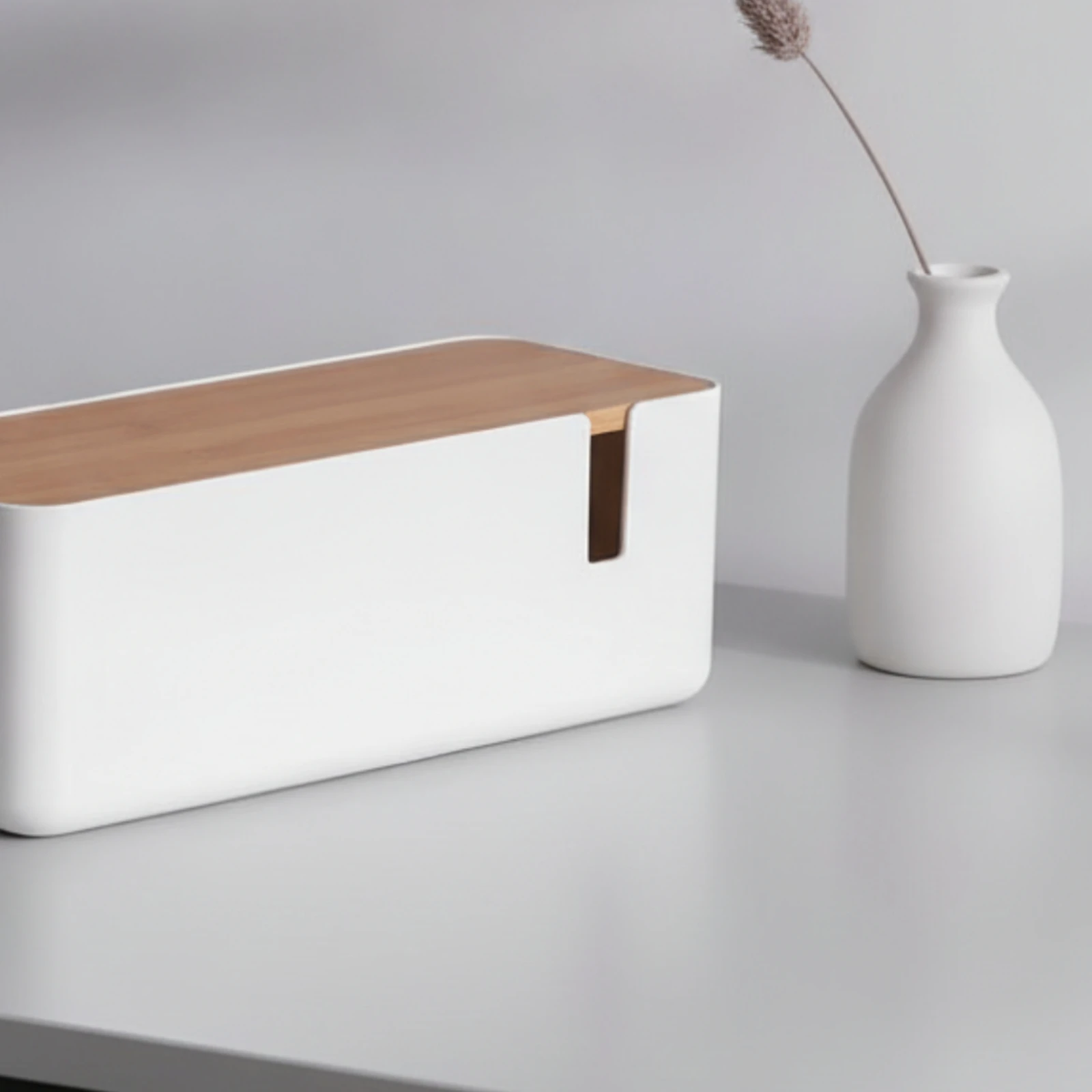 Cable Organizer Compact Cable Management Box with Bamboo-Style Lid Wire Holder Easy to Use for Desktop, Workspace