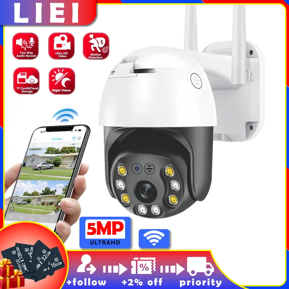 

LIEI 5MP Wifi IP Camera Outdoor Wired Security Surveillance Camera Night Color 360 Smart Camera AI Human Tracking Two Way Audio