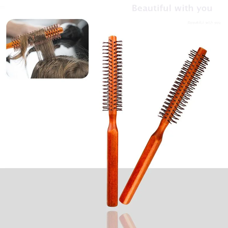 

Bristle Wooden Curly Hair Comb Natural Boar Bristle Rolling Brush Round Barrel Blowing Curly Hairbrush Hair Styling Tool Barber