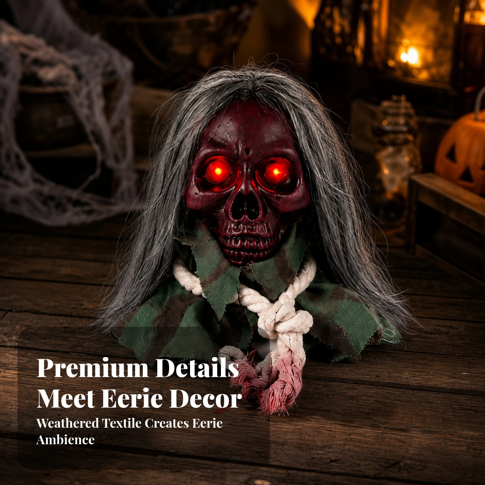 Skull Head with Glowing Eyes Light up Halloween Skull Decoration Long-Lasting Reusable for Haunted House, Porch