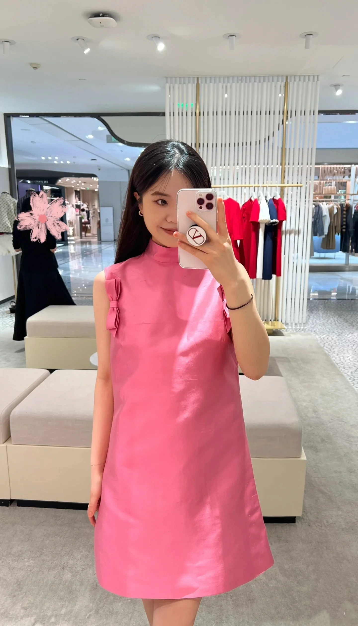 

2025 New Women's High-Quality Sweet Knot Pink Dress Commute High Waist A-Line Skirt Summer Short Sleeveless Dress