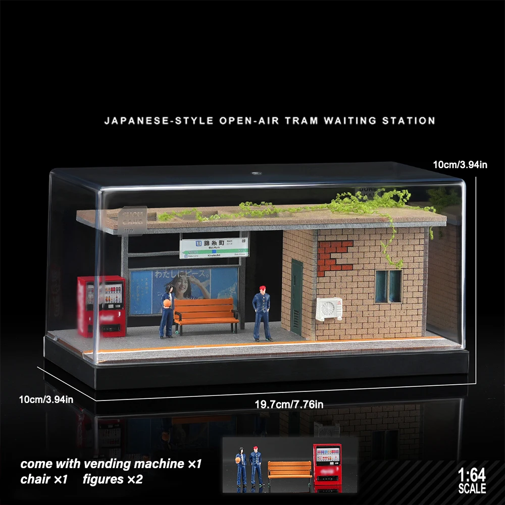 1/64 Open-air Tram Waiting Station Diecast Model Car Park Model Scene for Action Figures,DIY Collection