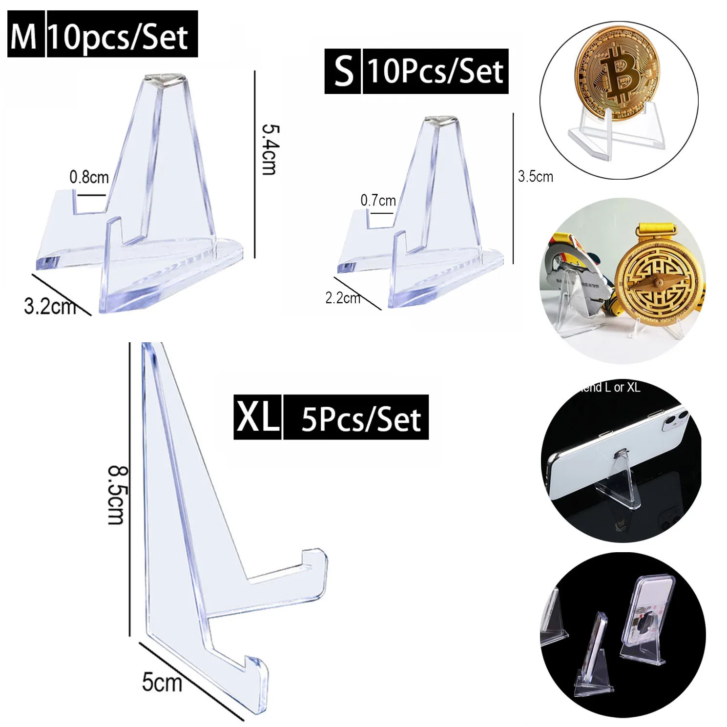 Acrylic Display Holder Transparent Triangle Commemorative Coin Small Photo fram Card Holder Rack Phone Stand Home Decor