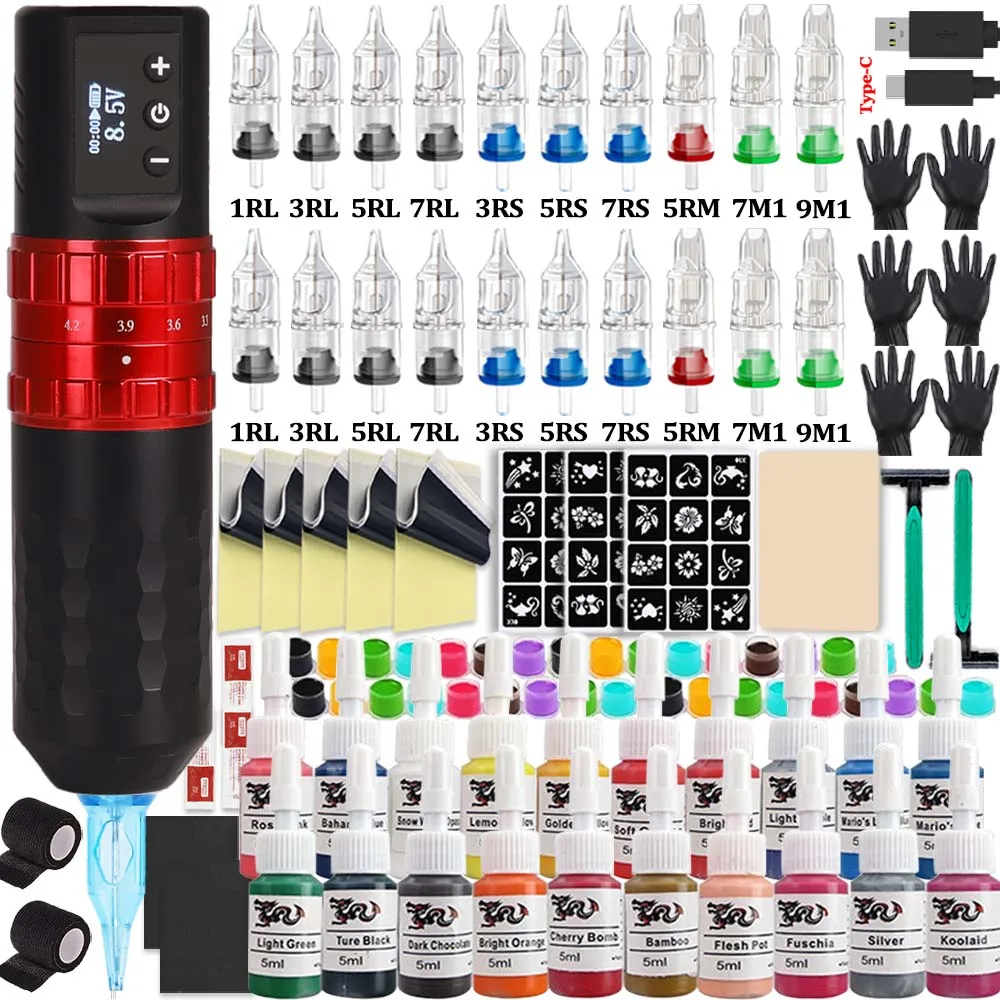

Complete Tattoo Machine Kit Wireless Tattoo Machine Set Liner Shader Machine Set Tattoo Needle Inks Tattoo Beginner Artist Kits