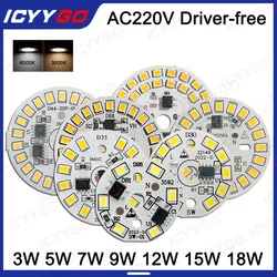 Placa de fuente de luz LED sin controlador, 3W, 5W, 7W, 9W, 12W, 15W, 18W, 2835, redonda, de alto voltaje, 220V, bombilla de tablero de luz de corriente constante