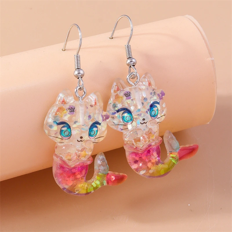 Cartoon Mermaid Drop Earrings for Women Marine Life Octopus Pendants Dangle Hooks Earrings Girls Party Holiday Jewelry Gifts