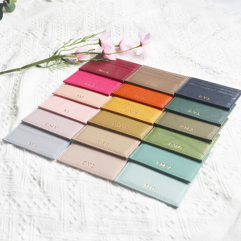 Custom Letters Luxury Card Wallet Gift With Box Engrave Name Genuine Leather Creative Cute Card Holder Woman Man Coin Purse