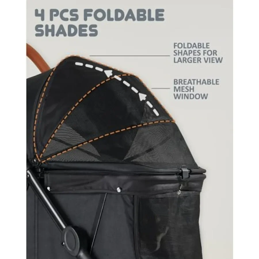 Medium Dog Stroller for Large Dogs Up to 66lbs All-Terrain with Adjustable Handle Canopy Sun Shades Storage Organizer Waterproo