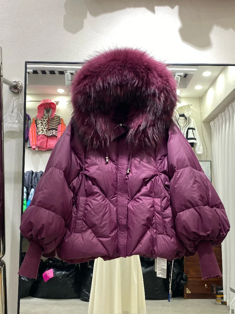 

Super Large Real Raccoon Fur Collar Down Jacket Women Winter Hooded Parker Fashion Y2k Thickened Warm 90% White Duck Puffer Coat