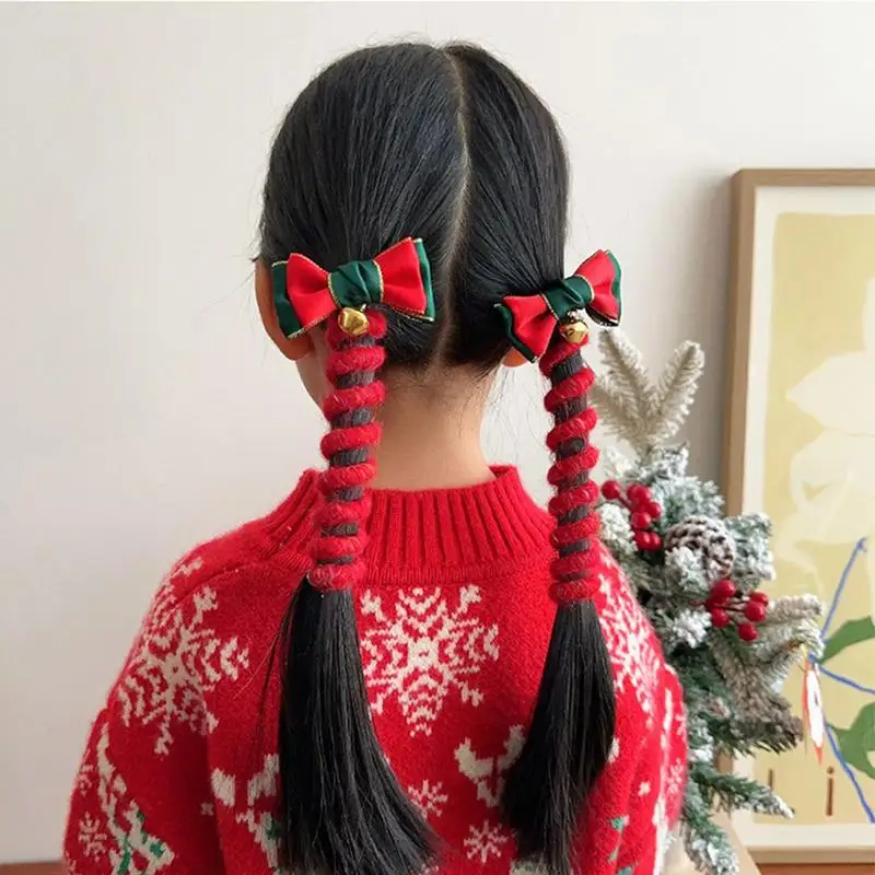 Christmas Hair Ties Christmas Scrunchies Cartoon Elastic Spiral Hair Clip Holiday No Damage Coil Hair Ties Elastic Ponytail