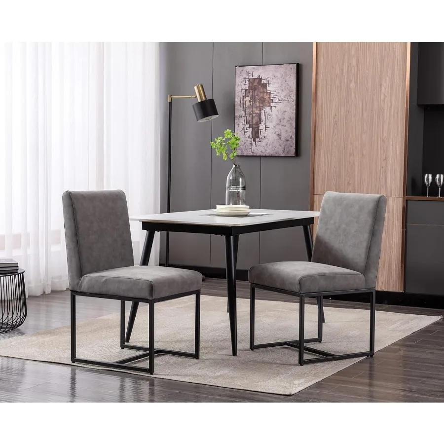 كراسي طعام حديثة منجدة مجموعة من 2 كراسي غرفة طعام من جلد البولي يوريثان في منتصف القرن كرسي جانبي بدون ذراع كراسي مطبخ مريحة مع