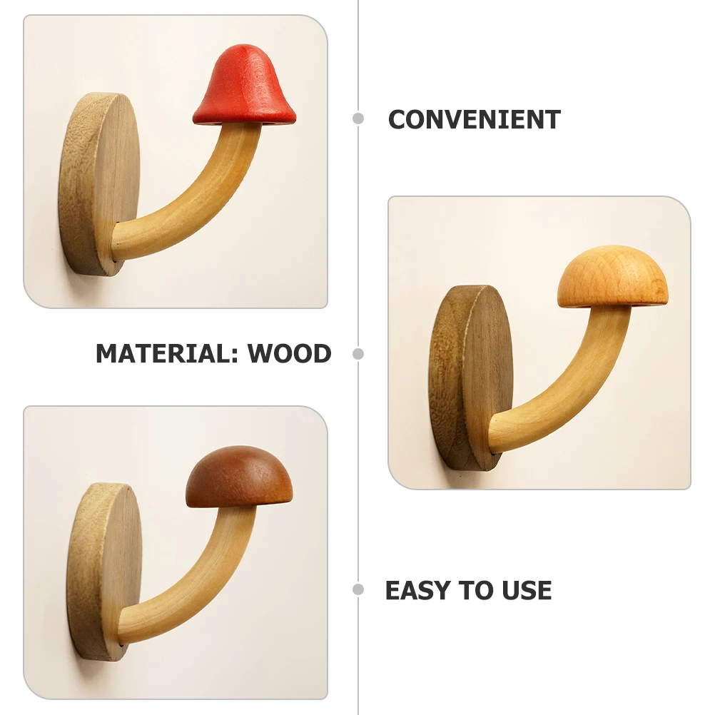 

4pcs Coat Hooks Wooden Mushroom Wall Hooks for Bedroom Bathroom Decorative Adhesive Small WoodHooks Hanging Towels Coats