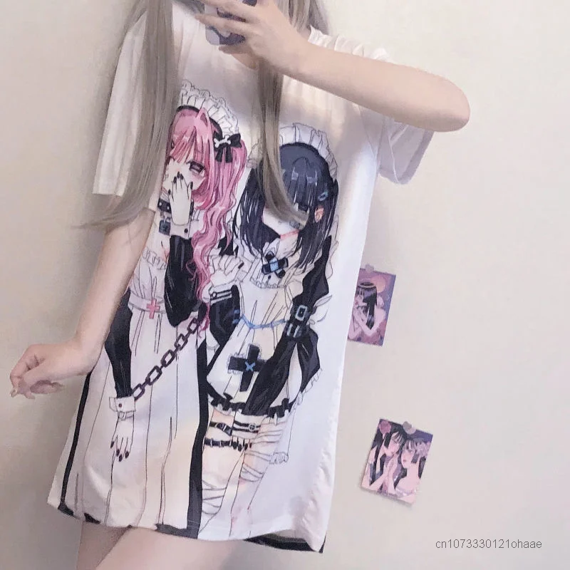 New Subculture Loose Short Sleeve T-shirt Y2k Girl Anime Aesthetic Print Harajuku Tops Summer Japanese Style Cute Tees Women