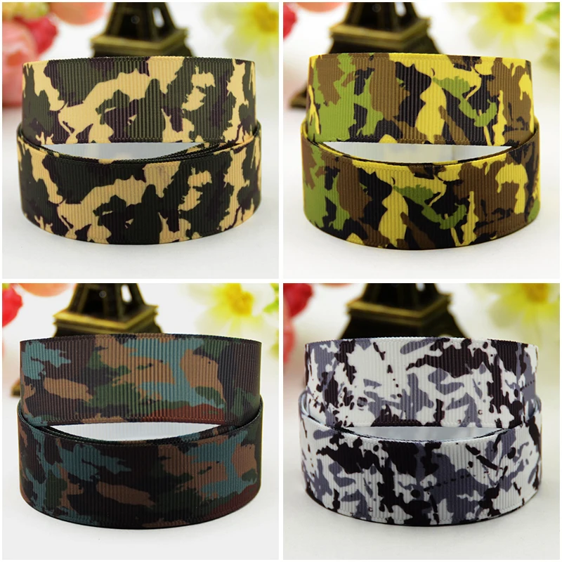 

22mm 25mm 38mm Camouflage pattern Cartoon printed Grosgrain Ribbon DIY Hair Bows Merry Party Gift Decoration 10 Yards Ruban