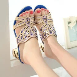 2023 New Women Sandals Summer Slippers Water Diamond Thick Heel Hollow-out One-line Fish Mouth Beach Sandals