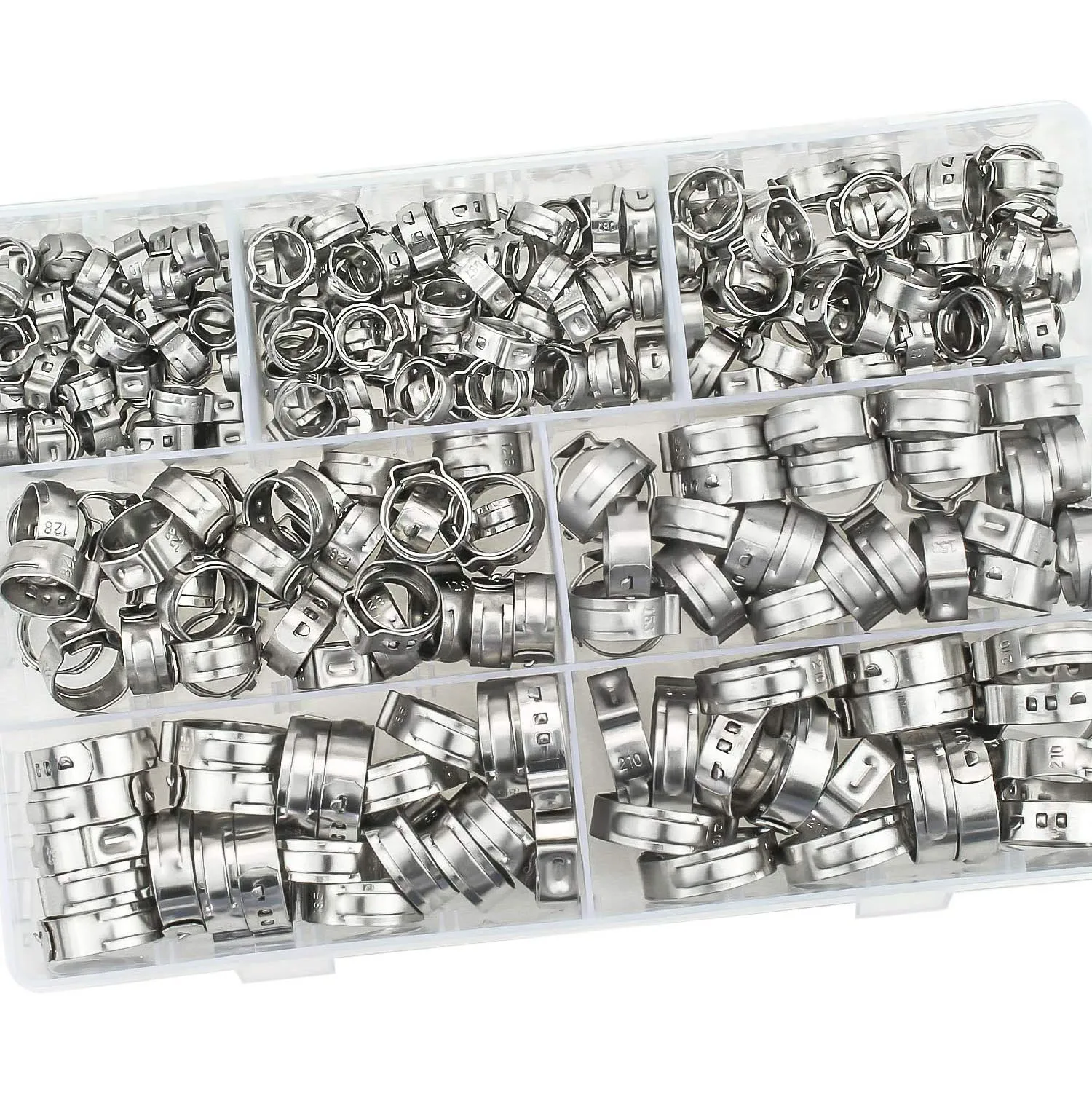 128pcs single ear infinite clamp set hose clamp 304 stainless steel single ear pipe PEX pipe clamp