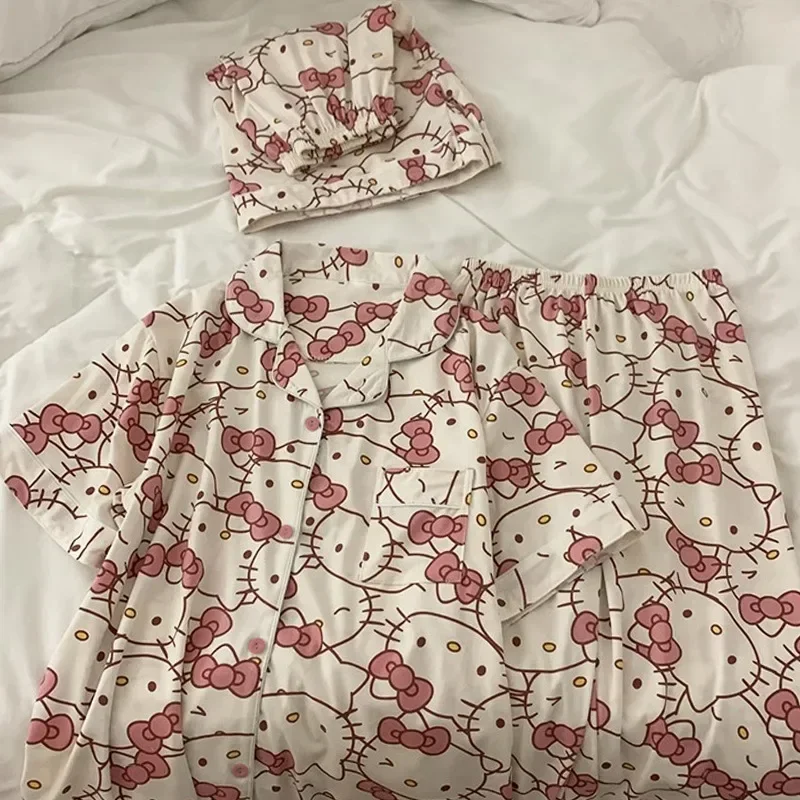 Anime Short pigiama Hello Kitty Kuromi Kawaii Cartoon Loose Sleepwear pigiama set vestiti corti ragazza regali di compleanno.