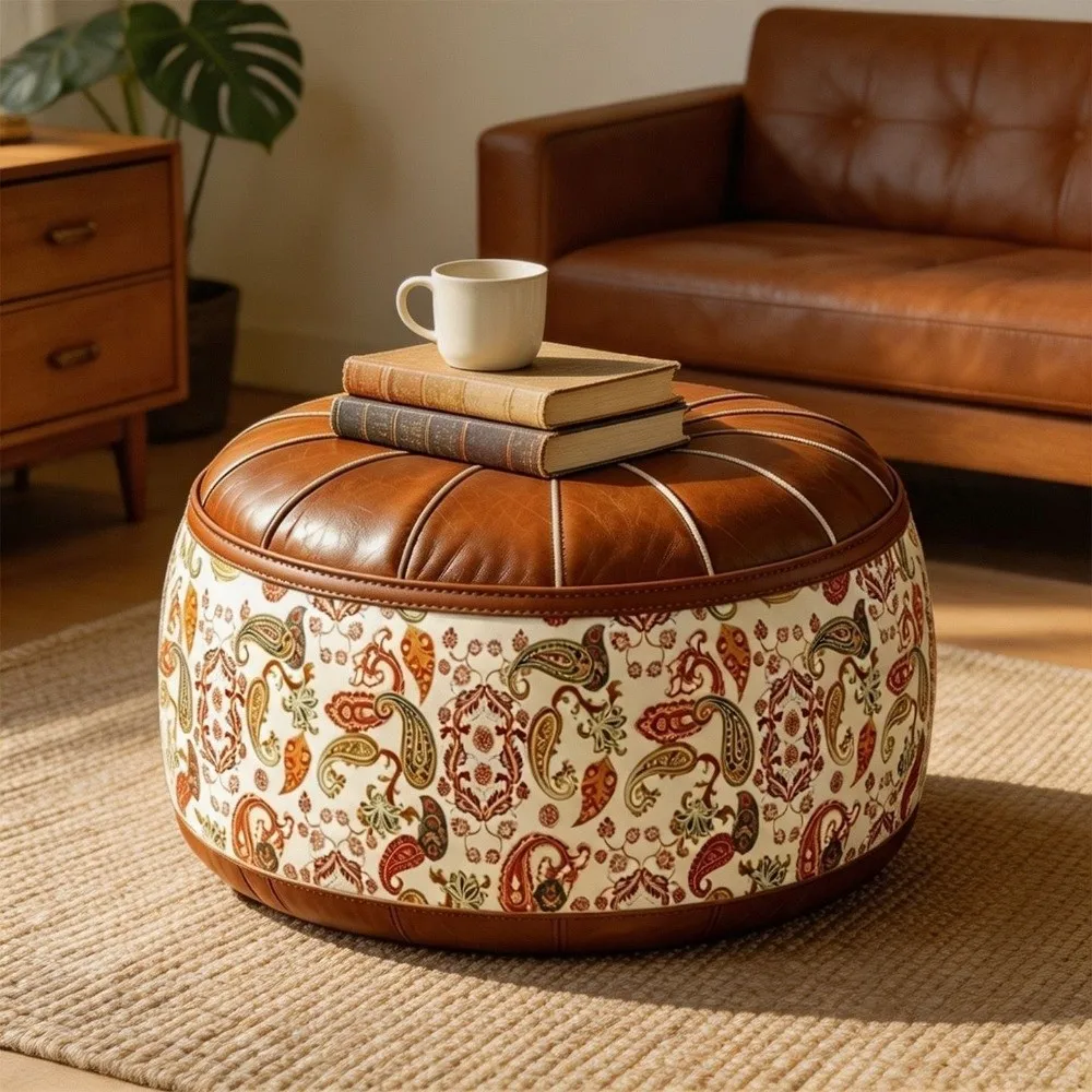 PU Leather Seat Cushion Cover Vintage Large Capacity Sofa Stool Cover Folding Unstuffed Clothes Storage Bag Leisure