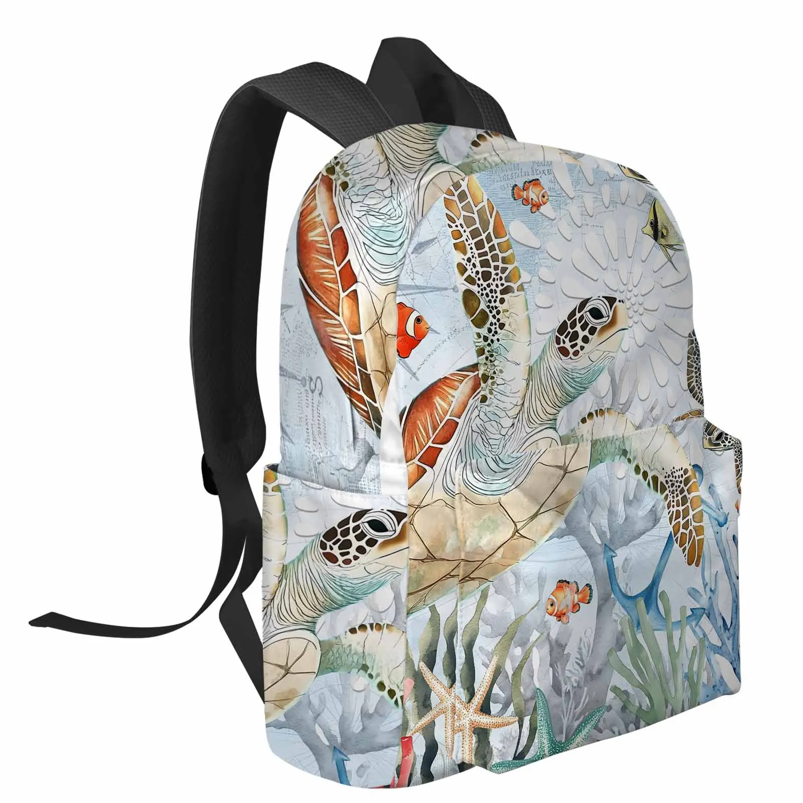 Océano Retro tortuga Coral estrella de mar acuarela mochilas adolescentes estudiantes mochilas escolares hombres mujeres Mochila de viaje