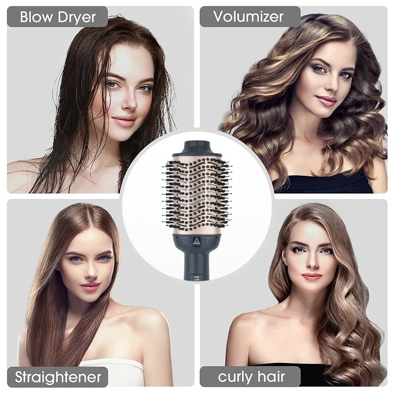 Hot Air Brush Straightener Comb Negative Ion Generator Straightening And Curling Blow Dryer Anti-frizz Multifunctional Brush