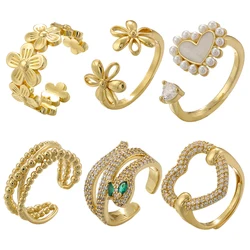 ZHUKOU Flowers women rings fashion heart pearl opening rings for ladies Cubic zirconia chunky rings Christmas gifts VJ523