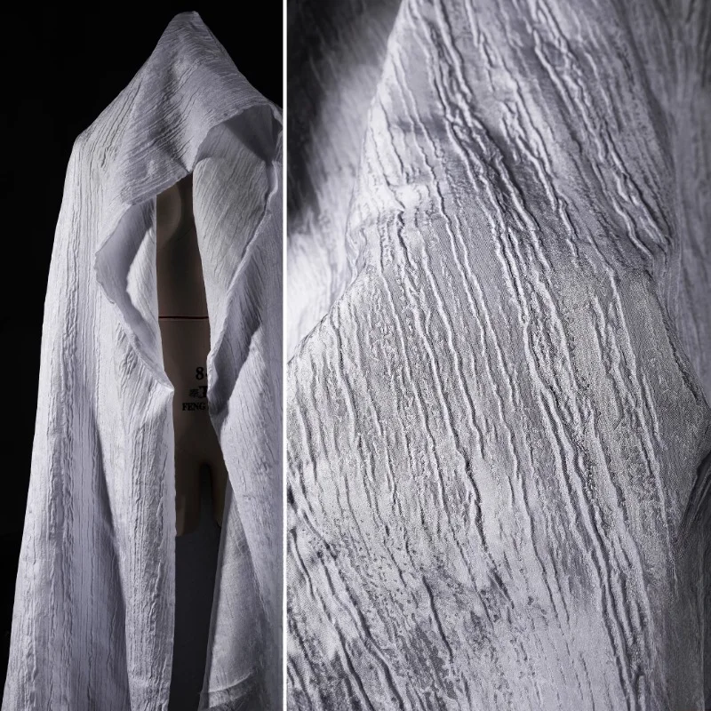 

White Bark Texture Three-dimensional Jacquard Fabric Creative Clothing Outerwear Bag Reconstruction Designer Fabric